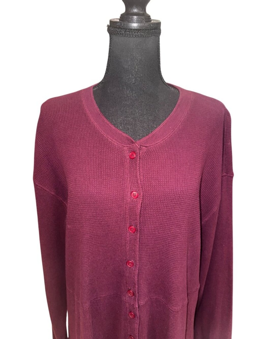 Vintage Eddie Bauer Plus Size XXL Womens Waffle Knit Burgundy Henley Maxi Dress - Picture 6 of 12